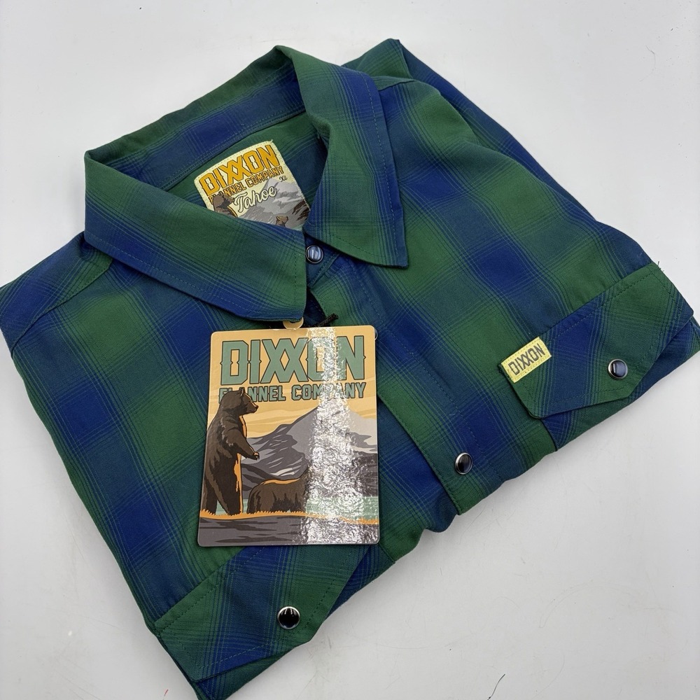 Dixxon Flannel Co Shirt Mens XLarge Green Blue Plaid Tahoe Pearl Snap